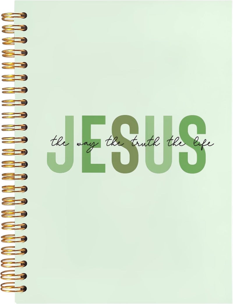 BearCake Boho Christian Notebook Journal, Christian Gifts for Women, Bible Notebooks for Note Taking, Bible Journaling Notebook, Jesus the Way the Truth the Life Hardcover Spiral Notebook 5.5x8.3 green - Image 1